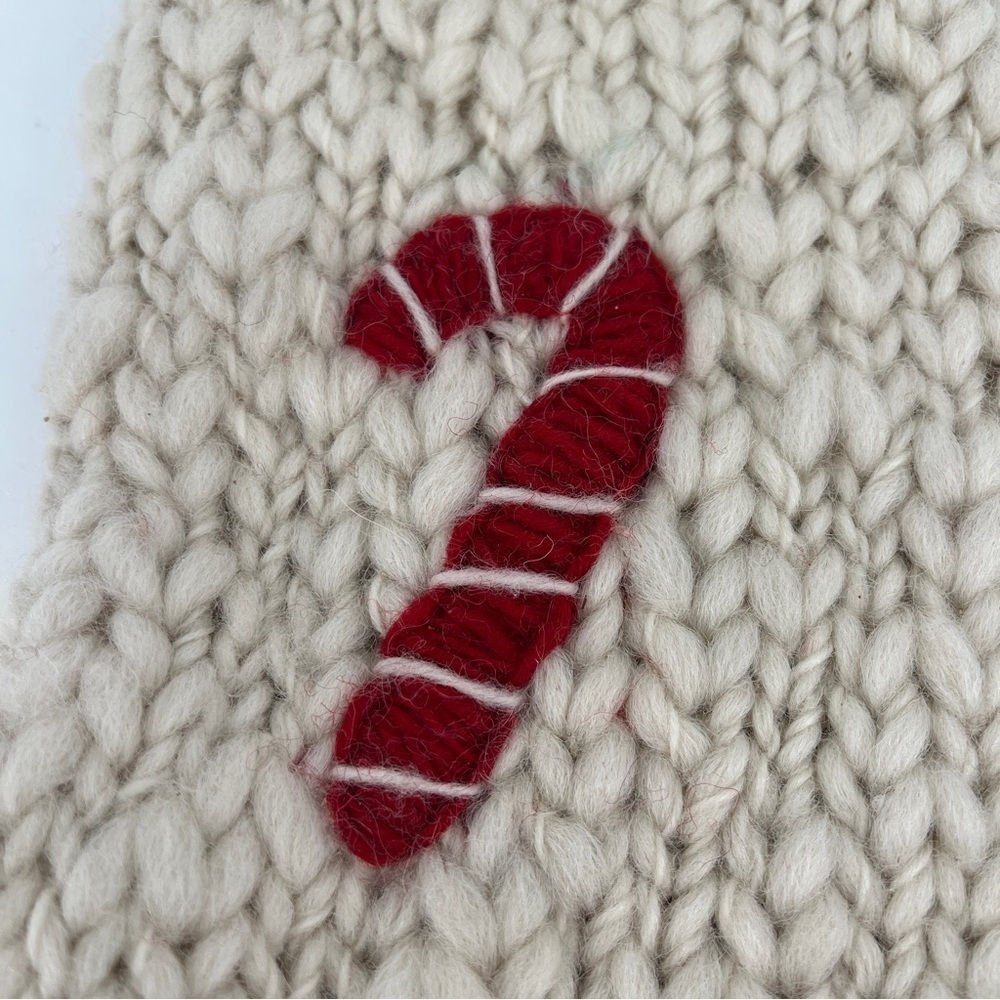 Anthropologie Holiday Icon Candy Cane Chunky Hand Knit Wool Stocking OS - Picture 3 of 7